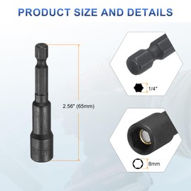 sourcing map 2pcs Magnetic Nut Driver 8mm Hex Drive Socket CR-V Steel Power Screw Drill Bits Socket Wrench Tools with 1/4" Quick Change Hex Shank for Power Drills Impact Drivers, Black