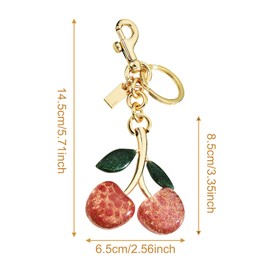 BSITSSS Cherry Keyring, Cherry Bag Pendant, Pink Pendant Bag for Women, Keychain Aesthetic with Key Ring and Clip, Cherry Pendant Accessory for Handbags, Gift, Gold, Pink