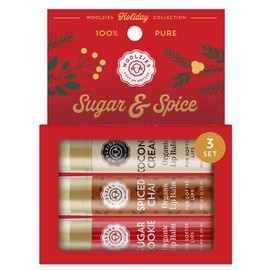 Woolzies Holiday Lip Balm Set: All-Natural Shea Butter, Beeswax, Coconut Oil, & Vitamin E Infused Lip Care (3 Pack, Sugar & Spice)