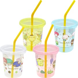 LEC Sanrio Baby Straw Cup with Lid, 6.3 fl oz (180 ml), 4 Patterns