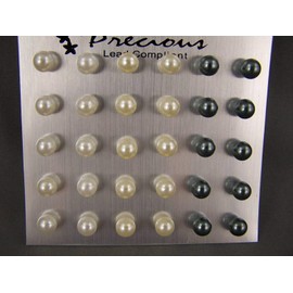 White Cream Grey Set Pack of 15 pair faux pearl bead stud post earrings