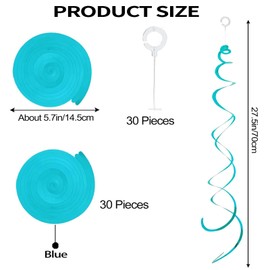 30 Pieces Hanging Swirls Party Foil Swirl Hanging Decoration，for Ceiling Birthday Graduation Wedding Celebration Baby Shower Party Supply（Light Blue）