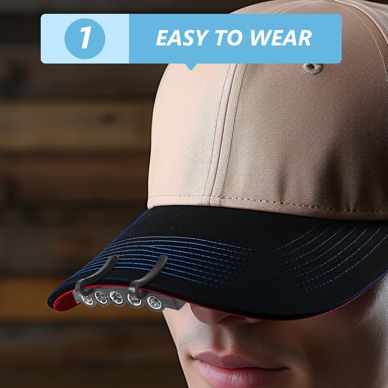OSALADI 5 LED Clip-On Head Hat Light Cap Lamp Headlight