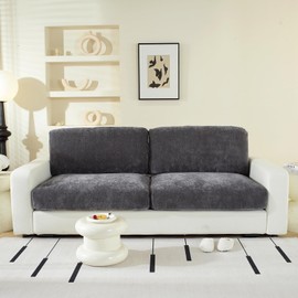 WEYOND Couch Cushion Covers Individual Large Super Stretch Chenille (Softer Version) Sofa Cushion Covers, Couch Seat Covers Couch Slipcovers Furniture Protector (2PC, Dark Grey)