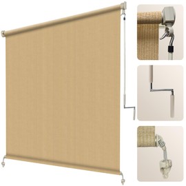 Artpuch Outdoor Roller Shade 8' W x 6' H Fabric Blind Sesame Cordless Roll Up Shade, Wand Operation Exterior Roller Shade Cloth for Patio Porch Gazebo, 2 Poles and 1 Piece Fabric