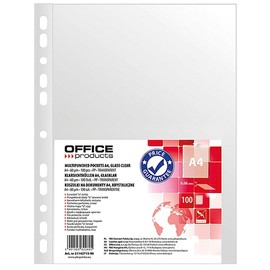 Office Products Document Wallets/Transparent Pockets A4 / Pack of 100 / Open Top Transparent Pockets Perforated Plastic Cover/Transparent 60 Micron/Reinforced Edge