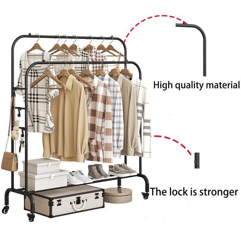 SUOERNUO Garment Rack with Wheels Clothing Rack for Hanging Clothes