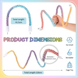 Skyygemm 2pcs Gradient Colorful Bird Rope Perches Stand Pole Bird Cage Bendable Swing Climbing Rope Toys Accessories Cotton Climbing for Parrot Cockatiels Parakeet Budgies Lovebirds(16.3‘'& 47.2‘')