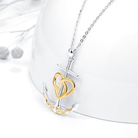 TANGPOET Anchor Necklace Celtic Knot Pendant Necklace 925 Sterling Silver Ship Anchor Pendant Sailor Necklace Jewelry for Women Girl Nautical Lover Birthday Gift