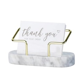 LdawyDE Business Card Holder Marble, Business Card Stand Made of Marble, Business Card Holder, Flyer Stand for Displaying and Storing Business Cards (White)