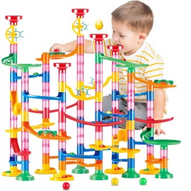 LESSETI Marble Run for Kids - 133 PCS Construction Building Blocks Toys with Plastic Marbles, Maze Marble Track STEM Educational Toy, Birthday Gifts for Boys and Girls