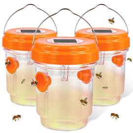 3 Pieces Carpenter Bee Cage, Wasp Outdoor Hanging with Solar LED Light Yellow Jacket Cage for Outside Patio, Yard, Garden Within Hours Wasp Cage