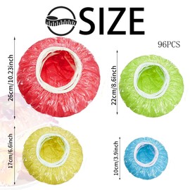 Pack of 96 Elastic Food Storage Bags, Reusable Food Covers, Waterproof Sealing Bags, Four Sizes, Colourful, for Vegetables, Fresh Protection, Home, Hotel Shower Cap