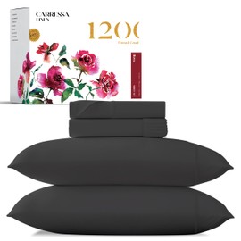 Carressa Linen 100% Egyptian Cotton Sheets Queen Size - 1200 Thread Count 4 PC Queen Sheet Set Egyptian Cotton, Sateen Luxury Sheets Queen Size, High Thread Count Sheets, 16" Deep Pocket - Dark Grey