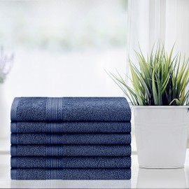 Superior Eco-Friendly Cotton 6-Piece Hand Towel Set, Small Towels for Spa, Resort, Hotel, Guest Bath, Kitchen, Quick Dry, Soft, Bathroom Accessories, Home and Apartment Essentials, Navy Blue