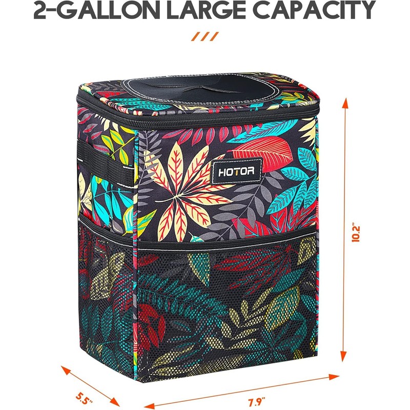 HOTOR Car Trash Can with Lid and Storage Pockets -