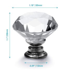 FENSING 12 Pcs 30MM Crystal Clear Cabinet Knobs Silver Diamond Knobs for Dresser Drawers-Glass Dresser Handles(Clear)