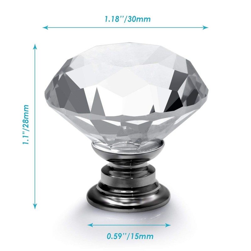 FENSING 12 Pcs 30MM Crystal Clear Cabinet Knobs Silver Diamond