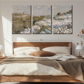 IBHJSART Framed Wildflower Canvas Wall Art Abstract Floral Botanical Prints Set of 3 Vintage Famous Oil Painting Pictures Impressionism Nature Landscape Farmhouse Decor Living Room Bedroom Office