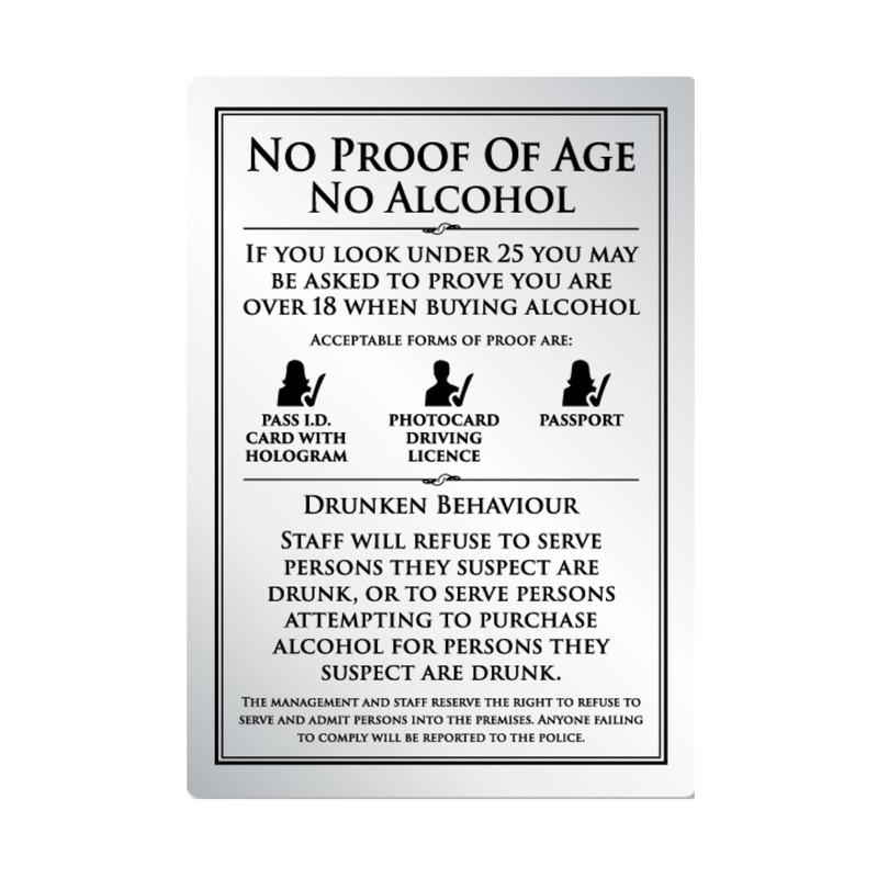 No Proof of Age No Alcohol Sign Pub Bar Restaurant