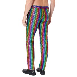 Funny World Men's Rainbow Sequin Disco Pants, Multicolor, 32