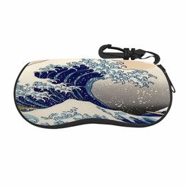 IBILIU Eyeglasses Case Japanese The Great Wave Off Kanagawa Pattern Ultra Light Neoprene Sunglasses Case With Belt Clip,Soft Reading Glasses Case For Women Men