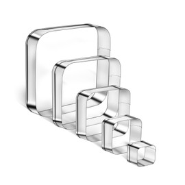 5PCS Rounded Square Cookie Cutter Stainless Steel Square Cookie Mold Biscuit Molds Pastry Molds Fondant Cutter Set (5 Inch 4 Inch 3 Inch 2 Inch 1 Inch)