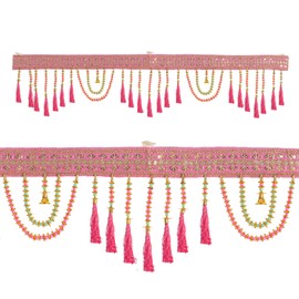 Toran Bandanwaar Decoración tradicional para colgar en la pared, puerta del hogar, templo, festival, función de boda, decoración y regalo (Toran rosa y verde)