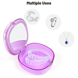 Double Layer Retainer Case Portable Aligner Case for Orthodontics Build In Mirror With Removal Tool, Chewies & Cleaning Brush, Travel Retainer Case Kit (purple)
