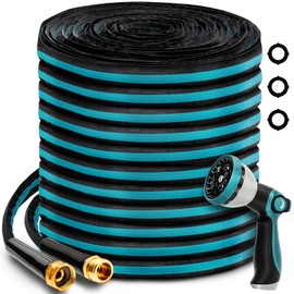 ESOHOSE 50FT Garden Hose, Non-Expandable Kink-Free Flexible Hose with 10 Spray Function Nozzle, Leakproof Lightweight 3/4’’ Brass Connector High Pressure Flat Water Pipe for Outdoor Yard Lawn