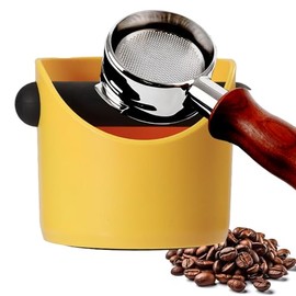 POPOYU Coffee Knock Box,Mini Espresso Knock Box,Yellow Coffee Grounds Container Small Knock Box,with Shock-Absorbent Removable Knock Bar and Non-Slip Base,Grind Barista Accessories