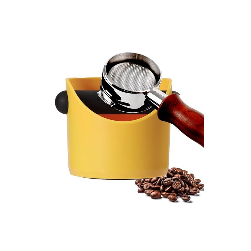 POPOYU Coffee Knock Box,Mini Espresso Knock Box,Yellow Coffee Grounds Container