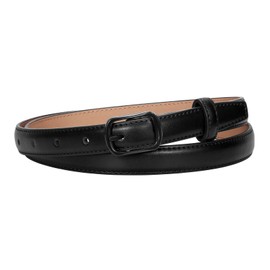 JASGOOD Skinny Belt for Women Jeans Thin Leather Waist Belts With Black Metal Prong Buckle