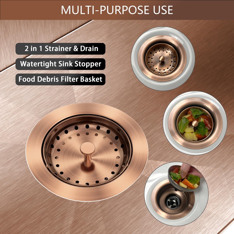 EXAKEY Kitchen Sink Drain Copper 3-1/2 Inch Stainless Steel Kitchen
