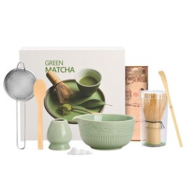 Bifyngo Matcha Whisk Set, 8 Pcs Matcha Set with Ceramic Matcha Bowl and Whisk, Holder, Scoop, Scoop Rest, Sifter, Spoon and Tea Towel, Perfect Matcha Kit for Ceremony, Gift for Matcha Lover