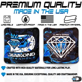 DIAMOND CORNHOLE | Competition Cornhole Bags | Tournament Style | Regulation Size | All-Weather | Set of 4 | Clarity Series (Diamond Edition Blue)