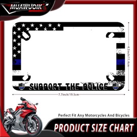 Motorcycle Support The Police License Plate Frame American Flag Thin Blue Line Stainless Steel Funny Motorbike License Plate Holder Black Tag Holder Motorcycle Accessory 7.7" x 4.5 "