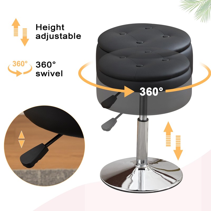 Xenothos Ottoman Swivel Vanity Stool Chair with Storage for Makeup