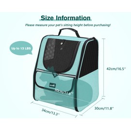 Pecute Cat Backpack Carrier, Small Dog Backpack Carrier, Pet Backpack Carrier for Cats Dogs Puppy Kitten, Cat Carrier Bag Carrying for Travel Hiking Bike Riding Walking Outdoor,Mint Green
