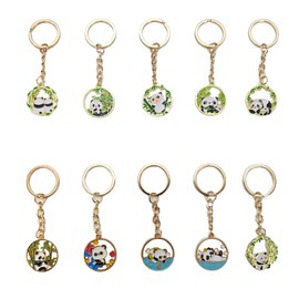 CAMOSE Cute Panda Keychain for Girls and Boys, Kawaii Panda Keychain for Backpack, Car, Purse, Accessories, Panda Charm Gifts for Birthday, Christmas, Pack of 10, Green, Unit size