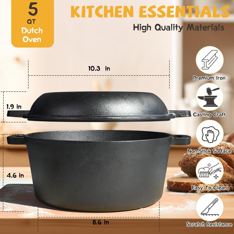 Advanced Cast Iron Dutch Oven for Baking, With Banneton Bread