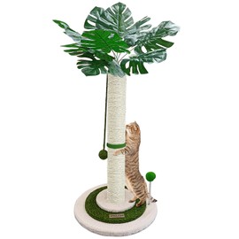 Cat Scratching Post 38" Tall Scratching Post for Indoor Cats Cat Scratcher Cat Tree Wrapped Sisal Rope Large Cat Scratching Post Cute Cat Scratching with Interactive Dangling Balls and Spring Ball