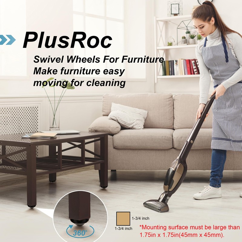 PlusRoc 8 Pack Anti-Rust Wheels Stainless Steel Self Adhesive Caster
