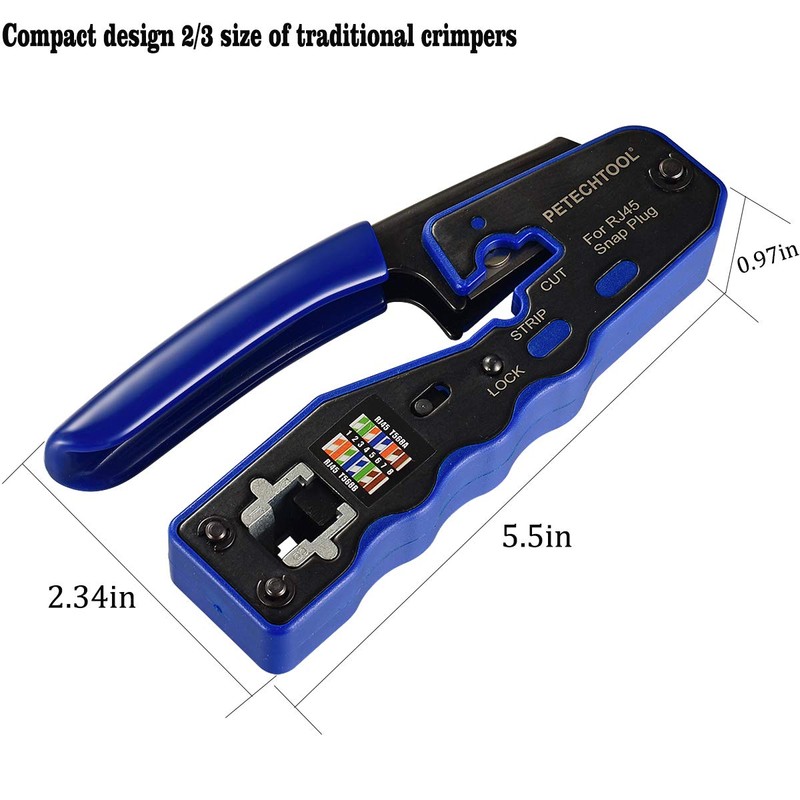 RJ45 Crimp Tool for Cat5e Cat6 Cat6a Pass Thrugh Connectors