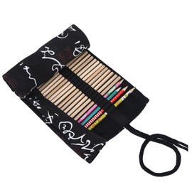 Watercolour Brush Canvas Pen Roll Bag Roll Pencil Case Pen Case 72 Holes Canvas Pencil Wrap Pencil Case Pencil Case, black, Large Canvas Pencil Case