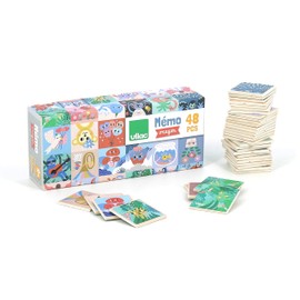 Vilac - Imagier Memo - Michelle Carlslund Design - 24 Pairs of Animals to Enrich Vocabulary and Memory - From 2 Years - Wooden Game with Box - Learning and Fun