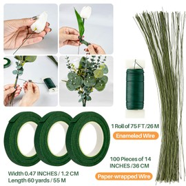 RAINFLOW Flower Arrangement Supplies for DIY Floral Tape and Floral Wire Kit with Boutonniere Pins and Floral Wire Cutter Include 22 Gauge Wire and 26 Gauge Wire for Flower Bouquet and Wreath Making