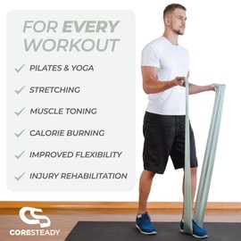 Coresteady Resistance Band For Men & Women - Exercise Band to Build Strength, Flexibility, Muscle & Tone - For Fitness, Stretching, Pilates, Physio & Yoga - With Exercise Guide