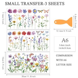 OLYCRAFT 3 Stück/Set Wildblumen Transferfolien Zum Aufreiben Für Möbel Und Kunsthandwerk 30x15cm Blumenmotiv Möbel Transferaufkleber Transferaufkleber Zum Aufreiben Für Scrapbook Heimdekoration
