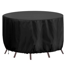 RICHIE Round Garden Furniture Covers Waterproof, Garden Table Cover Round 163x71cm Heavy Duty 420D Oxford Round Table Cover Windproof, Anti-UV Outdoor Furniture Cover Round Patio Table Set Cover Black